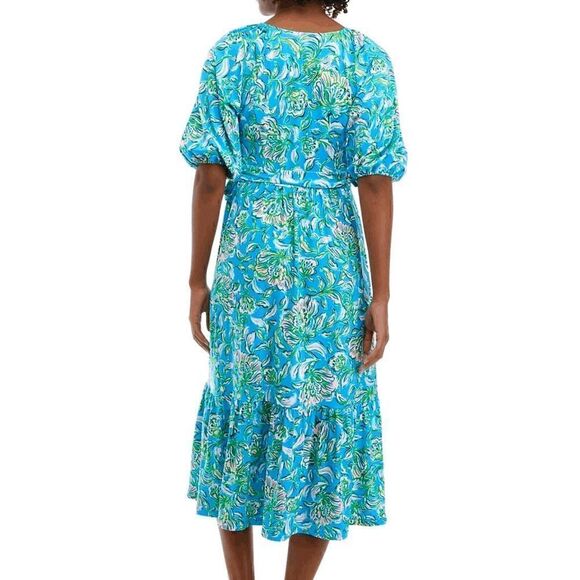 💙 LILLY PULITZER Brantley V-Neck Midi Wrap Dress SIZE M NEW WITH TAGS - Picture 4 of 15